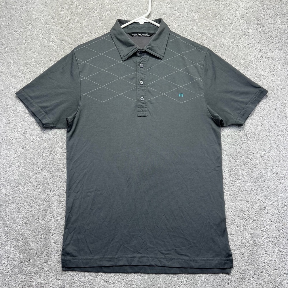 TravisMathew Polo Shirt Mens Small Grey Diamond Stitch Pima Cotton Blend Golf